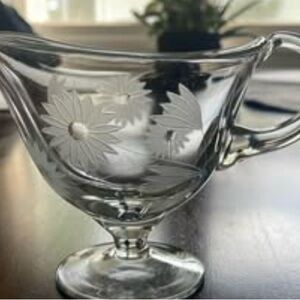 Clear Glass Etched Floral Gravy Boat